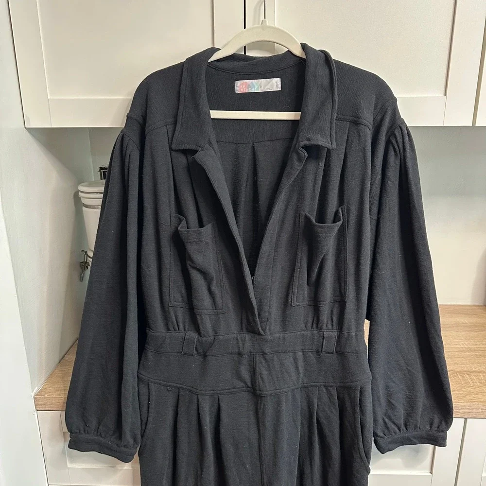 Free People Beach Faye Jumpsuit Womens L Black Long Sleeve Utility Relaxed Boho - Picture 5 of 16